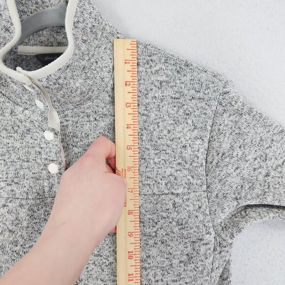 Eddie Bauer Sweater Womens Extra Small Gray Mock Neck Snap Pullover Pockets - Picture 5 of 10